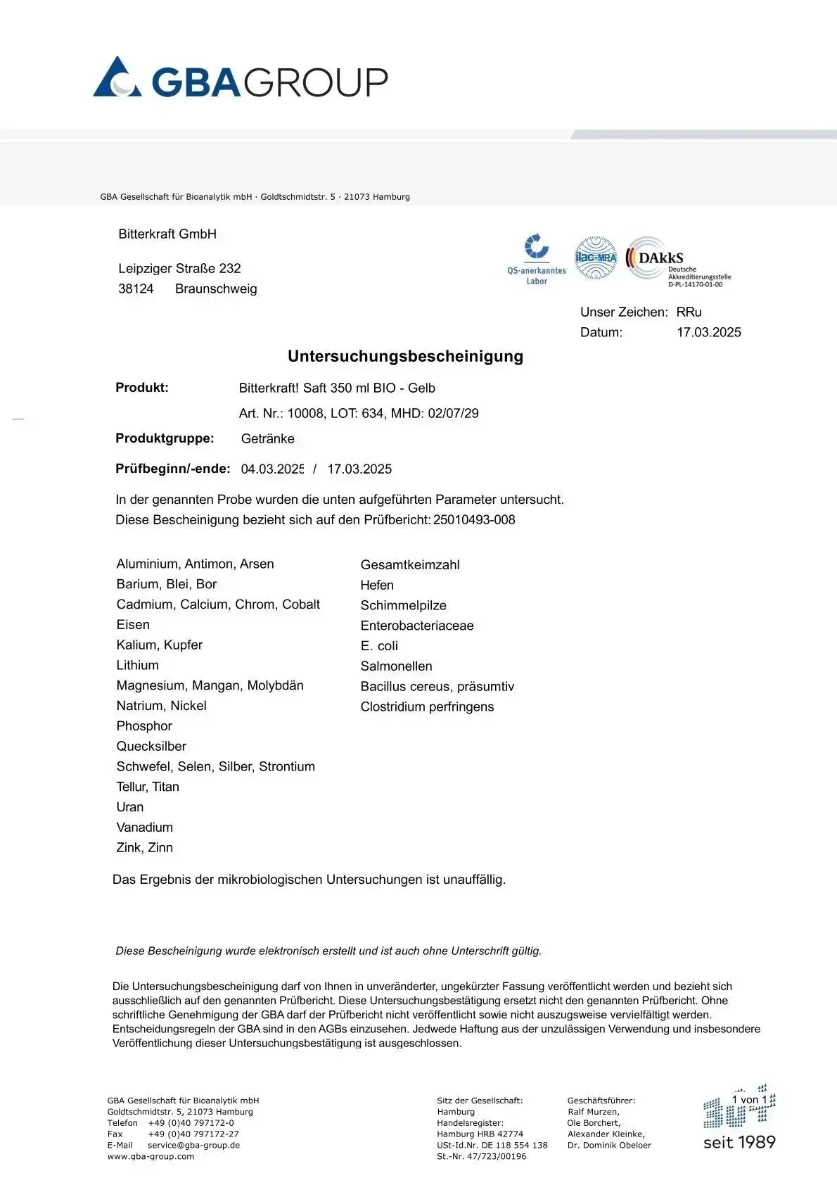 Sanddorn-Saft (BIO) 350ml Bitterkraft GmbH - Bitterkraft