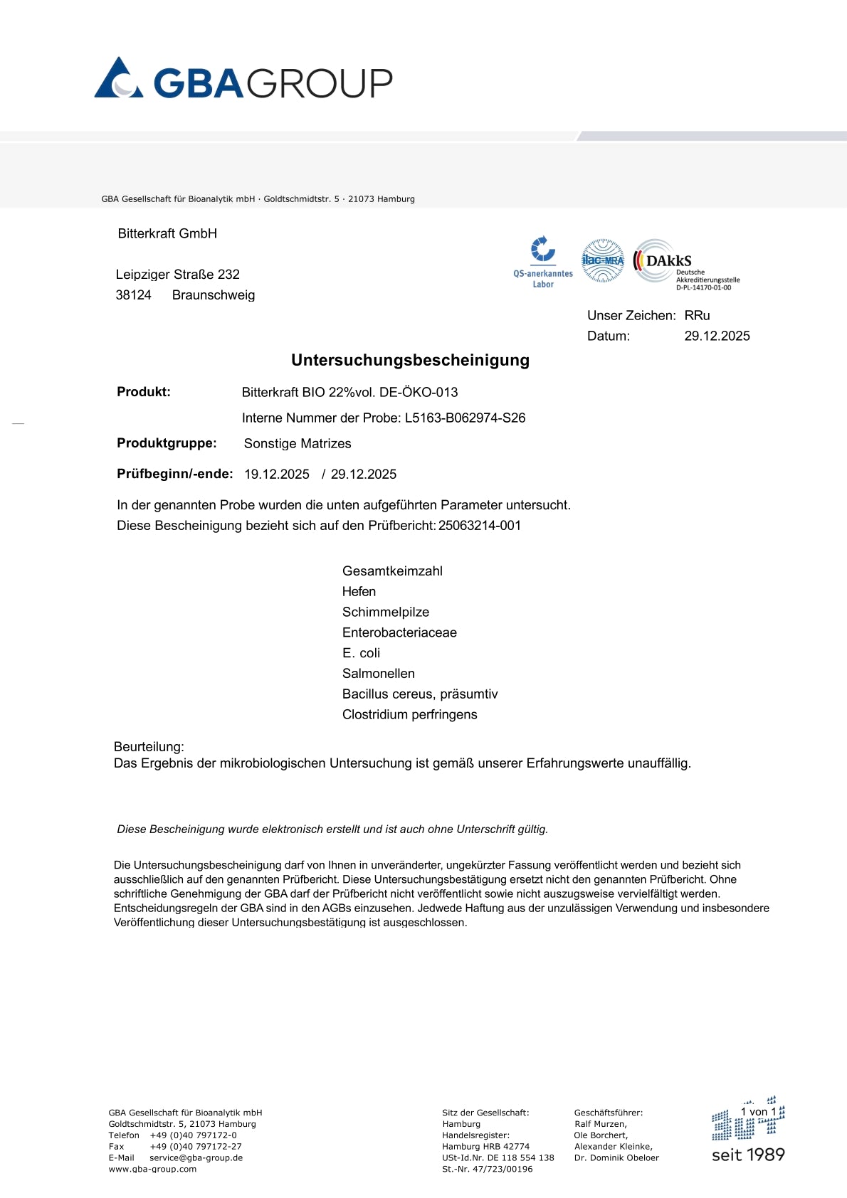 Bitterstoffe Probierflasche