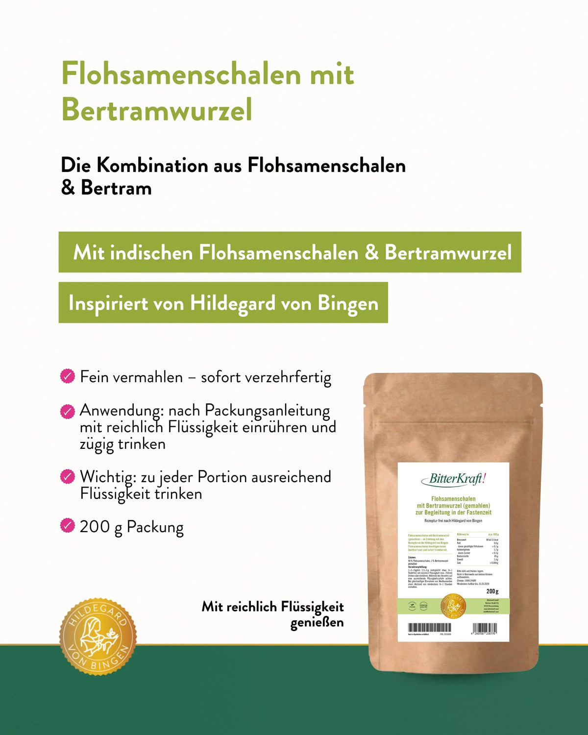 Flohsamenschalen mit 1% Bertramwurzel Geburtstagspaket
