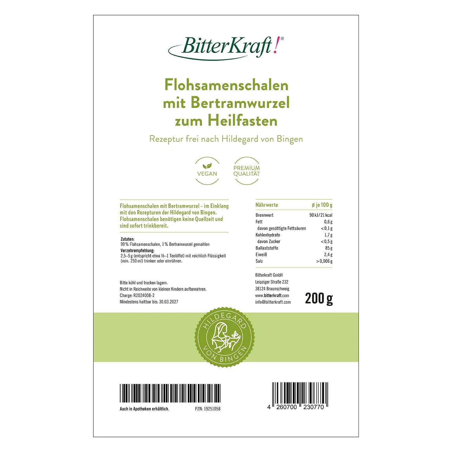 Flohsamenschalen mit 1% Bertramwurzel Bitterkraft GmbH - Bitterkraft