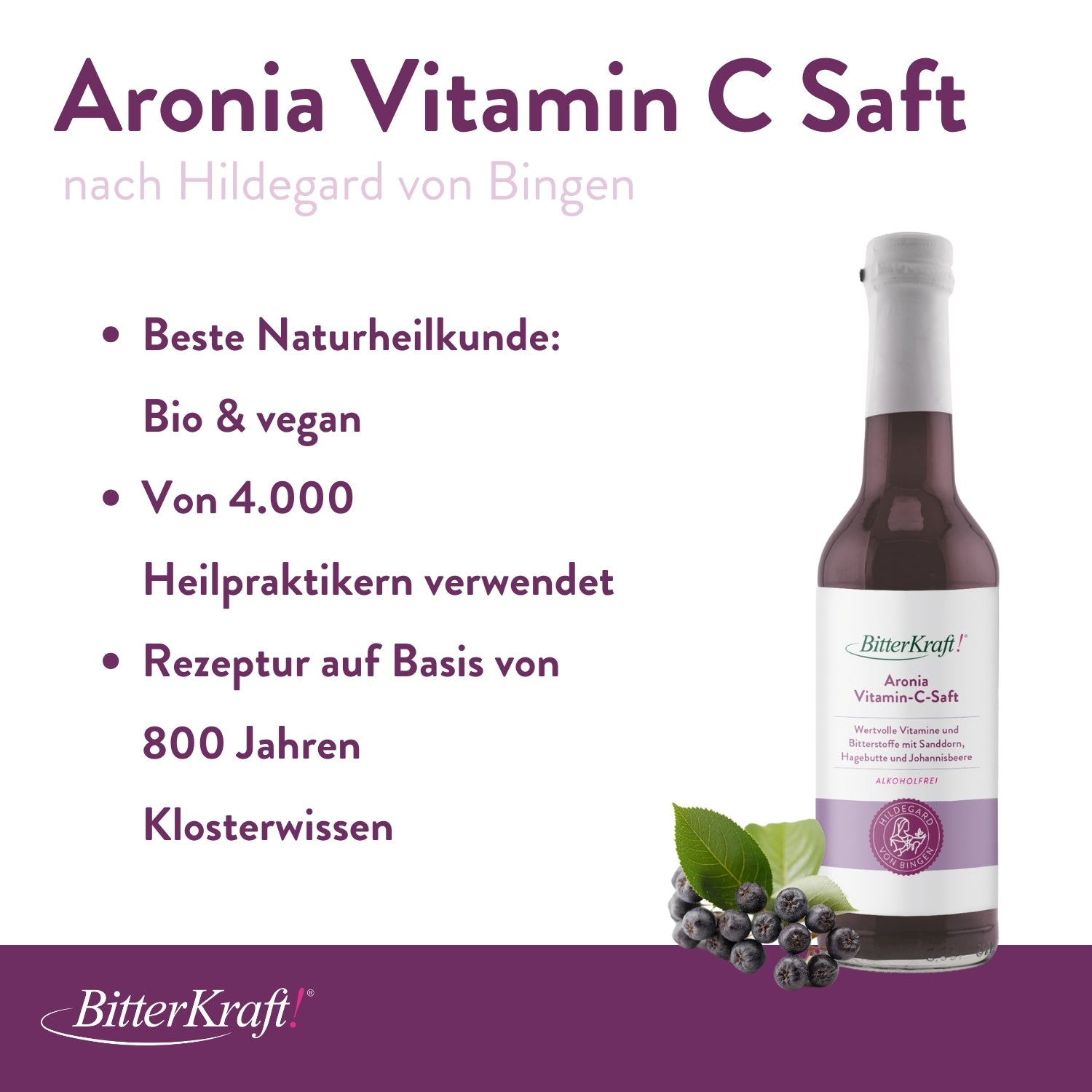 Aronia-Schwungvoller-Tag-Saft  350ml - BitterKraft! Saft rot (BIO)