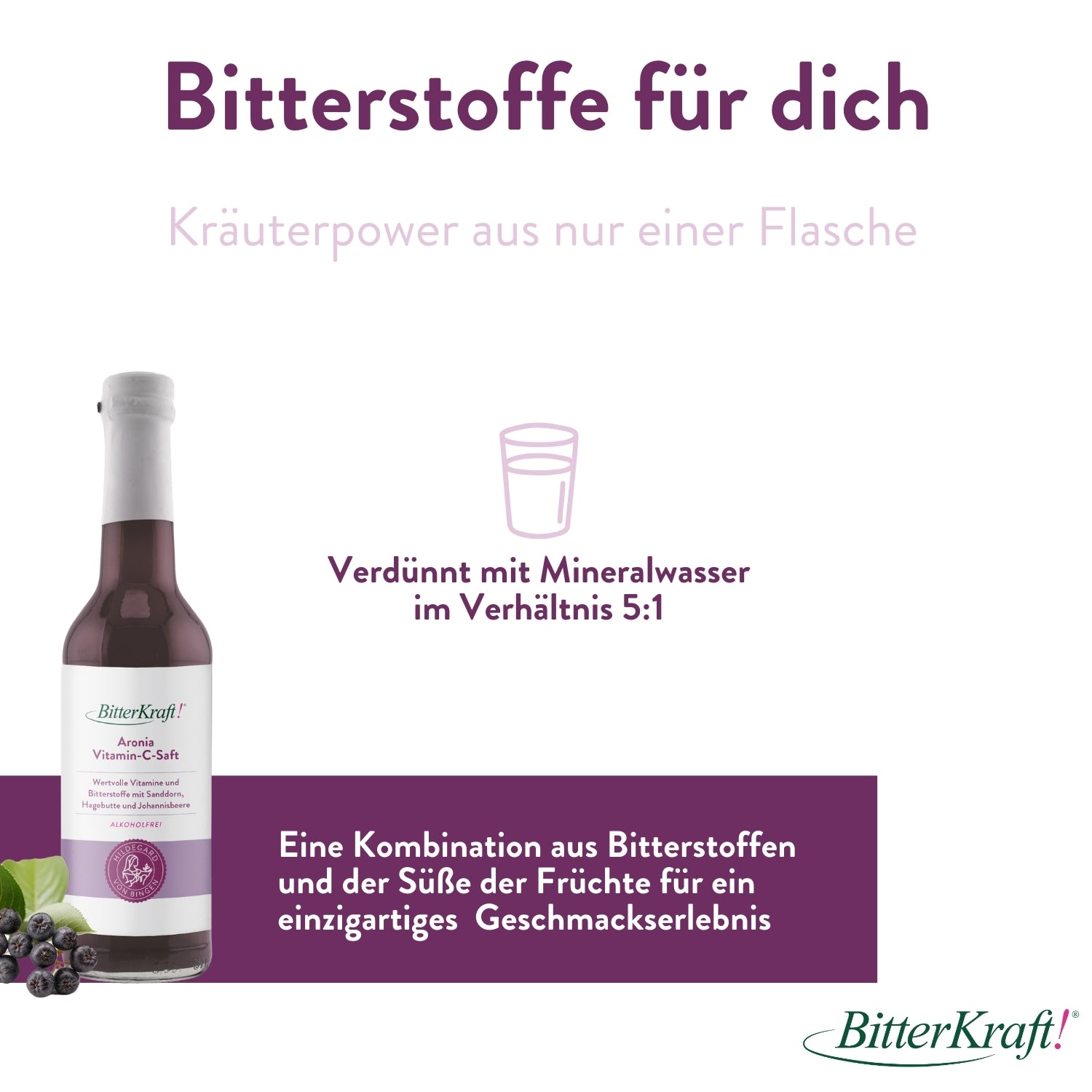 Aronia-Schwungvoller-Tag-Saft  350ml - BitterKraft! Saft rot (BIO)