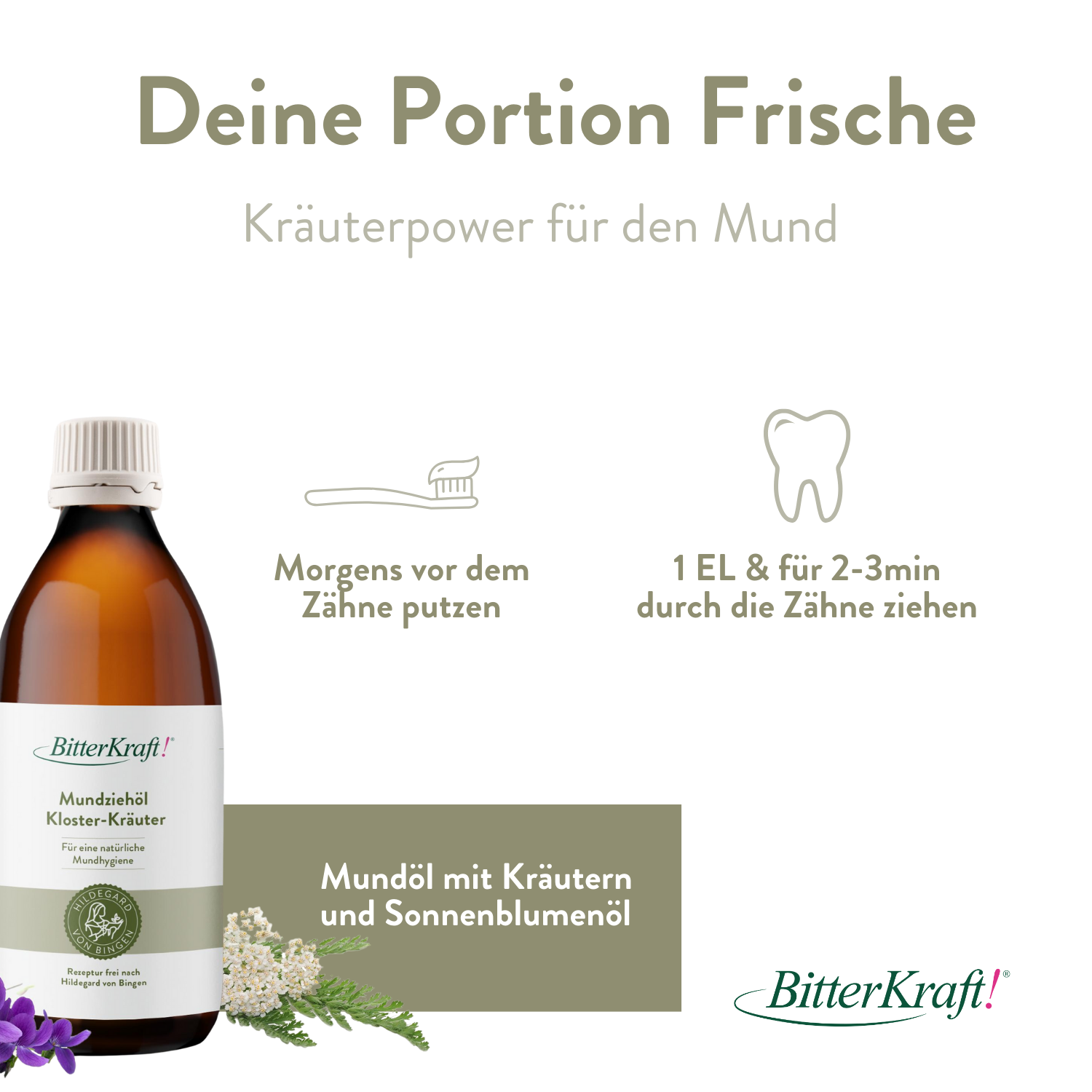 Mundhygiene mit Mundziehöl, Zahncreme und Bambus-Zahnbürste